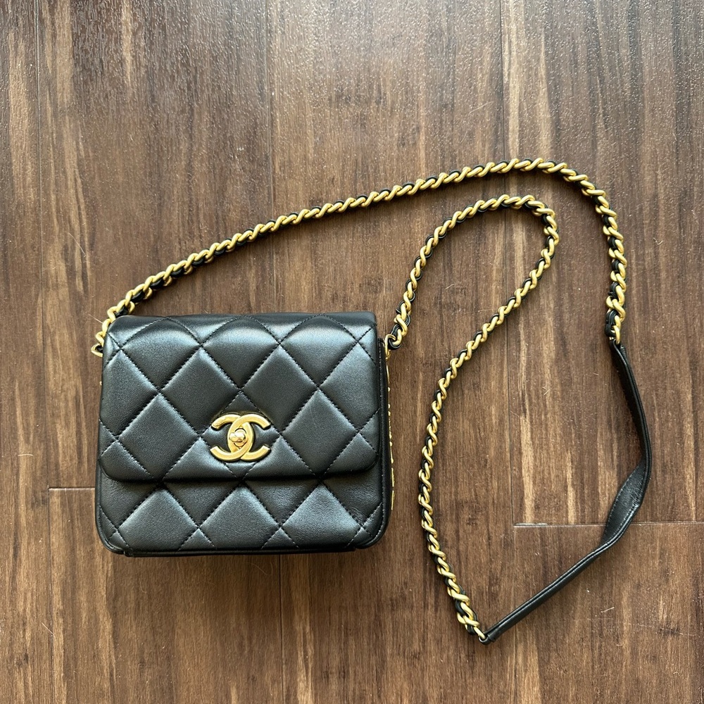 CHANEL Black Quilted Mini Sidenote Flap Bag Leather